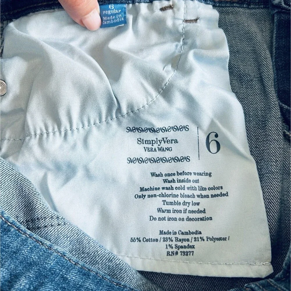Simply Vera Wang Jean Pants Women 6 Blue Skinny Mid Rise 5 Pocket Casual Comfy